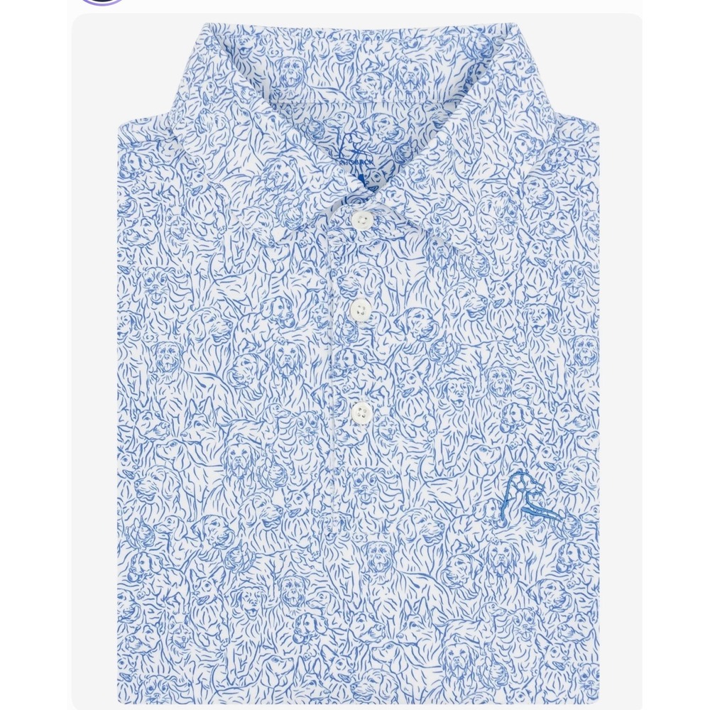 Rhoback Mens 3XL Performance Polo Shirt Blue White Dog Print Man's Best Friend